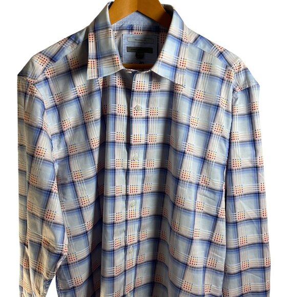 Johnston & Murphy NWT Tailored Fit Shirt Sz L Grid Plaid Blue Rainbow MSRP $148 - Picture 1 of 5